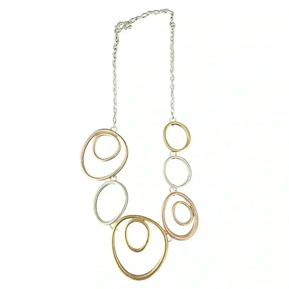 UNIQUE SILVER GOLD AND ROSE GOLD NECKLACE